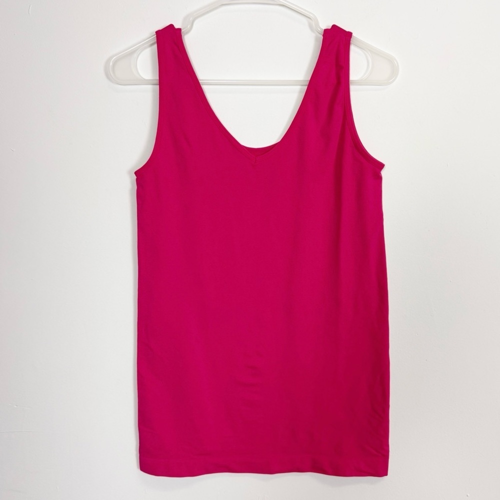 Yelete Reversible V-Neck Scoop Tank Top Womens Plus Size One Size Pink Seamless